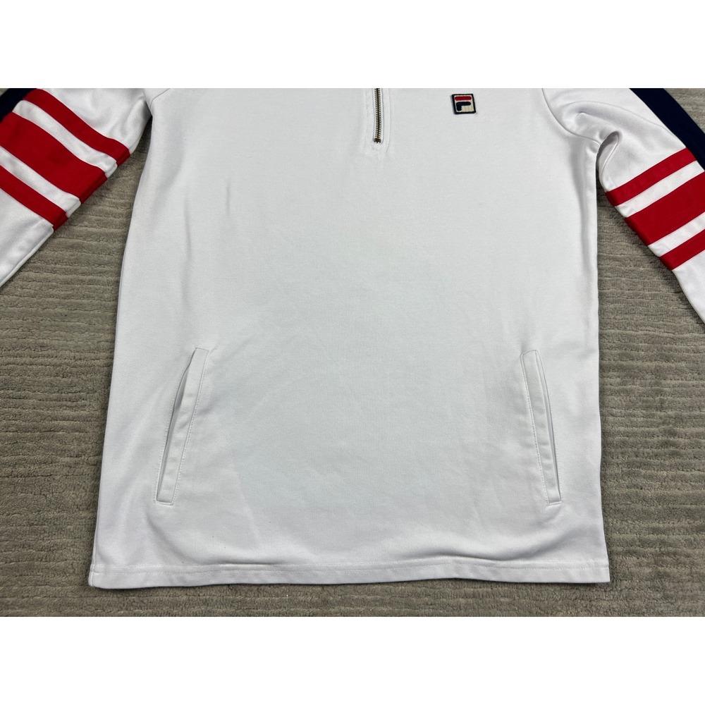 Fila Quarter Zip Pullover Mens Medium White Navy Colorblock Striped Sweatshirt - Picture 3 of 16